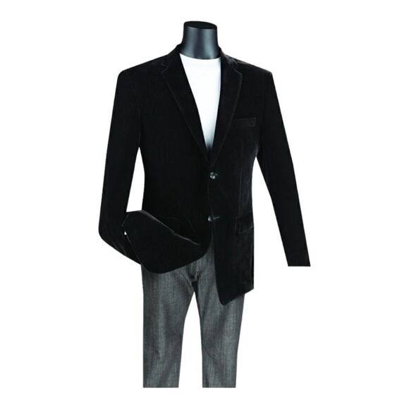 MEN'S VINCI SOLID BLACK LUXURIOUS VELVET SPORT JACKET. B-27 - Picture 1 of 1